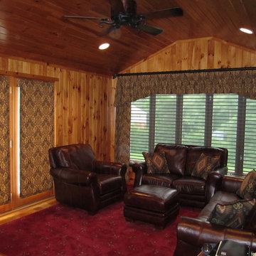 Flat Romans on French Doors, Pleated Shaped Valance & Side Panels, Wrought Iron