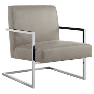 Nicole Miller Leighton Accent Chair With Square Frame, Light Grey/Chrome, Pu Lea