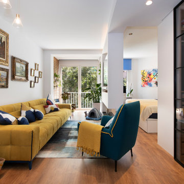 Salón con una estructura de pladur que serpara el domitorio