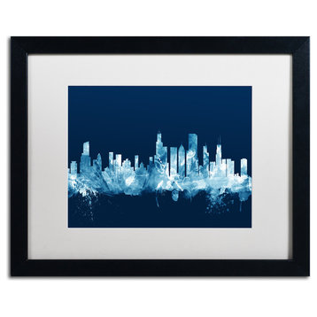 Michael Tompsett 'Chicago Illinois Skyline Navy' Matted Framed Art, 16x20