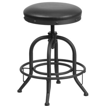 Stool With Swivel Lift Black Leather Seat, Counter Height