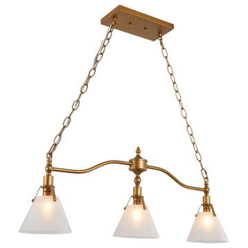 Transitional 3-Light Gold  Kitchen Island Light Chandelier  with Glass Shade