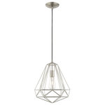Livex Lighting - Livex Lighting 41324-91 Geometric Shade - 12.25" One Light Mini Pendant - This mini pendant features a antique brass angularGeometric Shade 12.2 Brushed Nickel Brush *UL Approved: YES Energy Star Qualified: n/a ADA Certified: n/a  *Number of Lights: Lamp: 1-*Wattage:60w Medium Base bulb(s) *Bulb Included:No *Bulb Type:Medium Base *Finish Type:Brushed Nickel