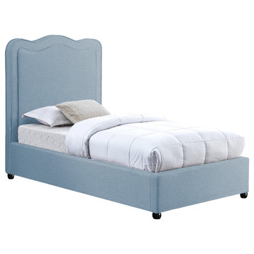 Felix Linen Textured Fabric Upholstered Bed, Sky Blue, Twin