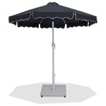 Meridian Furniture - Amalfi Patio Umbrella, Black, Matte White Finish Steel Belize Base - Escape from the sun's rays when you're basking beneath this Amalfi black fabric with cream piping and matte white aluminum patio umbrella with base set. On casters to make it a simple feat to move it from spot to spot, this umbrella and stand is an ideal option for adding shade to any area of your deck or patio. The aluminum pole weathers the elements with ease and is finished in matte white for a resort-inspired look. The umbrella's fabric is water and color-fade-resistant, ensuring lasting beauty in your outdoor space.