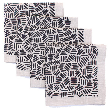 Gray and Black Wabi Sabi Linen Napkin Set, Set of 4