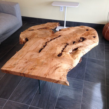 Maple Slab Coffee Table w/ Slab and Glass Support