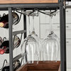 Rustic Walnut Veneer Rolling Farmhouse Wine Bar Cart With Bottle and Glass Rack