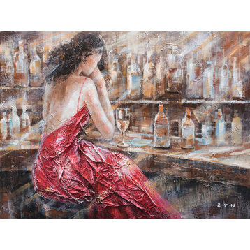 "Patience Red Dress" Hand Painted Oil Canvas Art