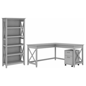 Bush Furniture Key West 60W L Shaped Desk With 2 Drawer Mobile File Cabinet...