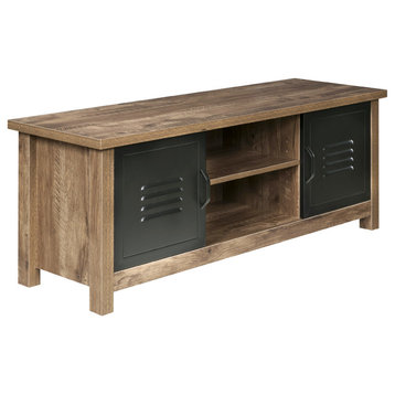 Norwood Range TV Stand Entertainment Center, Wood And Black Metal