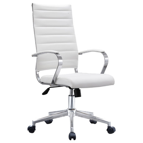 Executive Ergonomic High Back Cushion Seat Office Chair Ribbed PU Leather, White