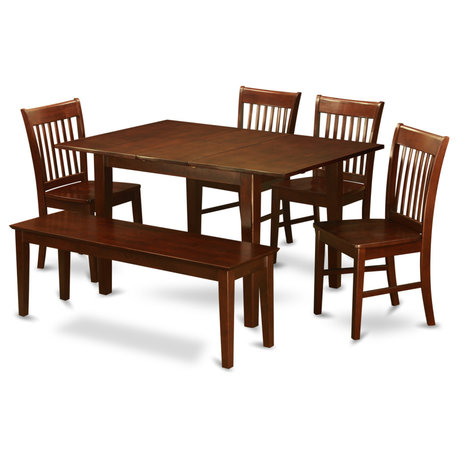 6 Pc Dinette Set - Table And 4 Dining Table Chairs For Dining Room And Bench