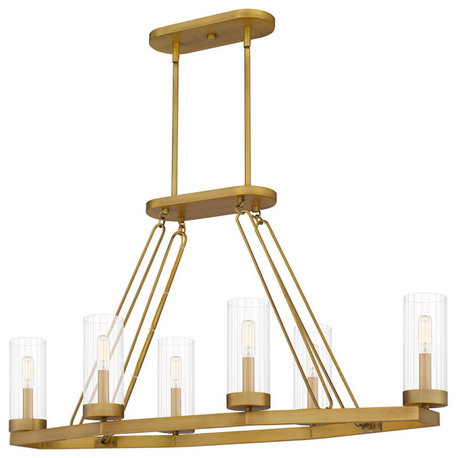 Quoizel Valens 6 Light Chandelier Light, Aged Brass/Clear Reeded, VLS640AB