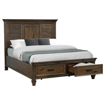 Coaster Franco Farmhouse Wood Queen Storage Bed in Burnished Oak
