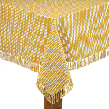 Homespun Fringed 100% Cotton Tablecloth, Gold, 70" Round