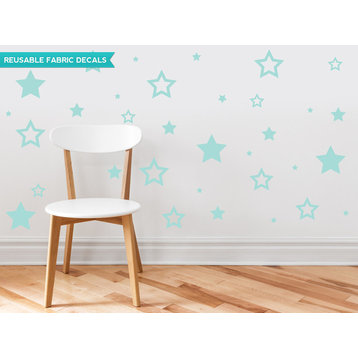 Stars Fabric Wall Decals, Set of 52 Stars in Various Sizes, Aqua