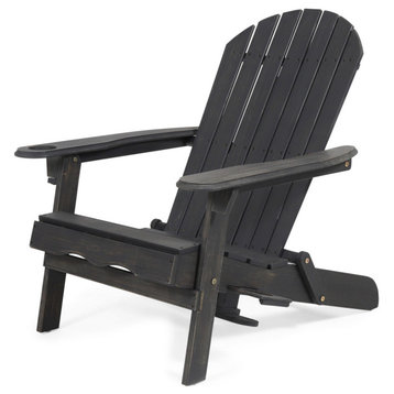 Yadiel Outdoor Acacia Wood Folding Adirondack Chair, Dark Gray