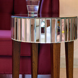 Metaphor | Round Mirrored Table on Wooden Legs - Side Tables And End Tables