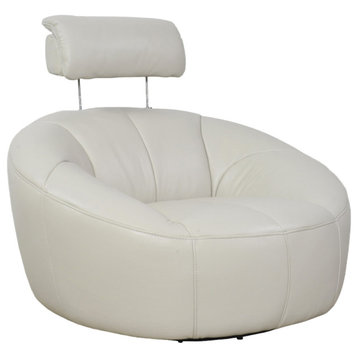 Casper Full Leather Swivel Chair, Light Grey