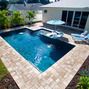 Modern Pool with Advanced LED Lighting and Water Features