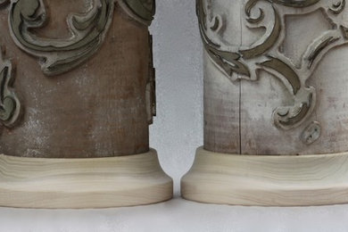 Pair of Original Antique Wallpaper Printing Roller Lamps