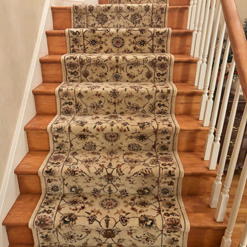 Nejad's Expertly Installed Handmade Wool Staircase Runner with Pie Shaped Turn