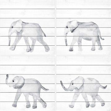 Baby Elephant Exercise Quadriptych, 4-Piece Set, 12x12 Panels