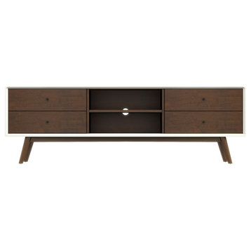 Noka Mid-Century Modern Solid Wood TV Stand With 6 Storage Cabinet, White