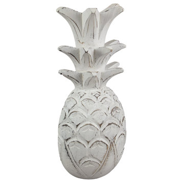 10 Inch White Pineapple Hanging Wall Art Carved Wood Sculpture Home Decor Plaqu