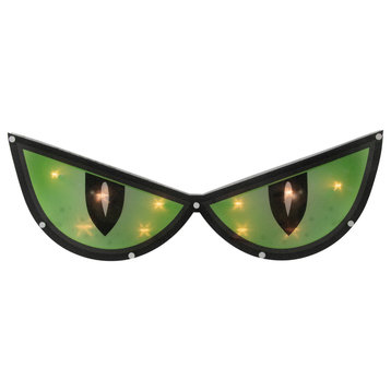 20" Lighted Green Eyes Halloween Window Silhouette Decoration