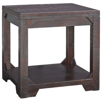 Benzara BM207237 Rough Sawn Textured Wooden End Table with One Shelf, Brown
