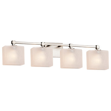 Fusion, Tetra 4-Light Bath Bar, Rectangle Shade, Frosted Crackle, Brushed Nickel