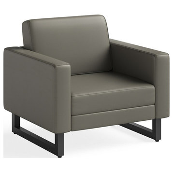 Safco Contemporary Lounge Chair Gray Vinyl with Metal Mirella Leg