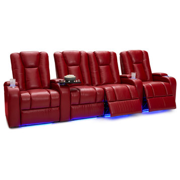 Seatcraft Serenity Leather Home Theater Seating Power Recline, Red, Row of 4 Wit