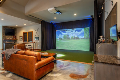 Example of an arts and crafts home theater design in Cleveland