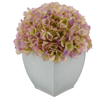 Artificial Hydrangea in Cream Tapered Zinc Cube, Lilac