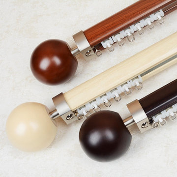 QYRF01 On Sales Wood Grain Aluminum alloy Curtain Track Set With Ball Finials