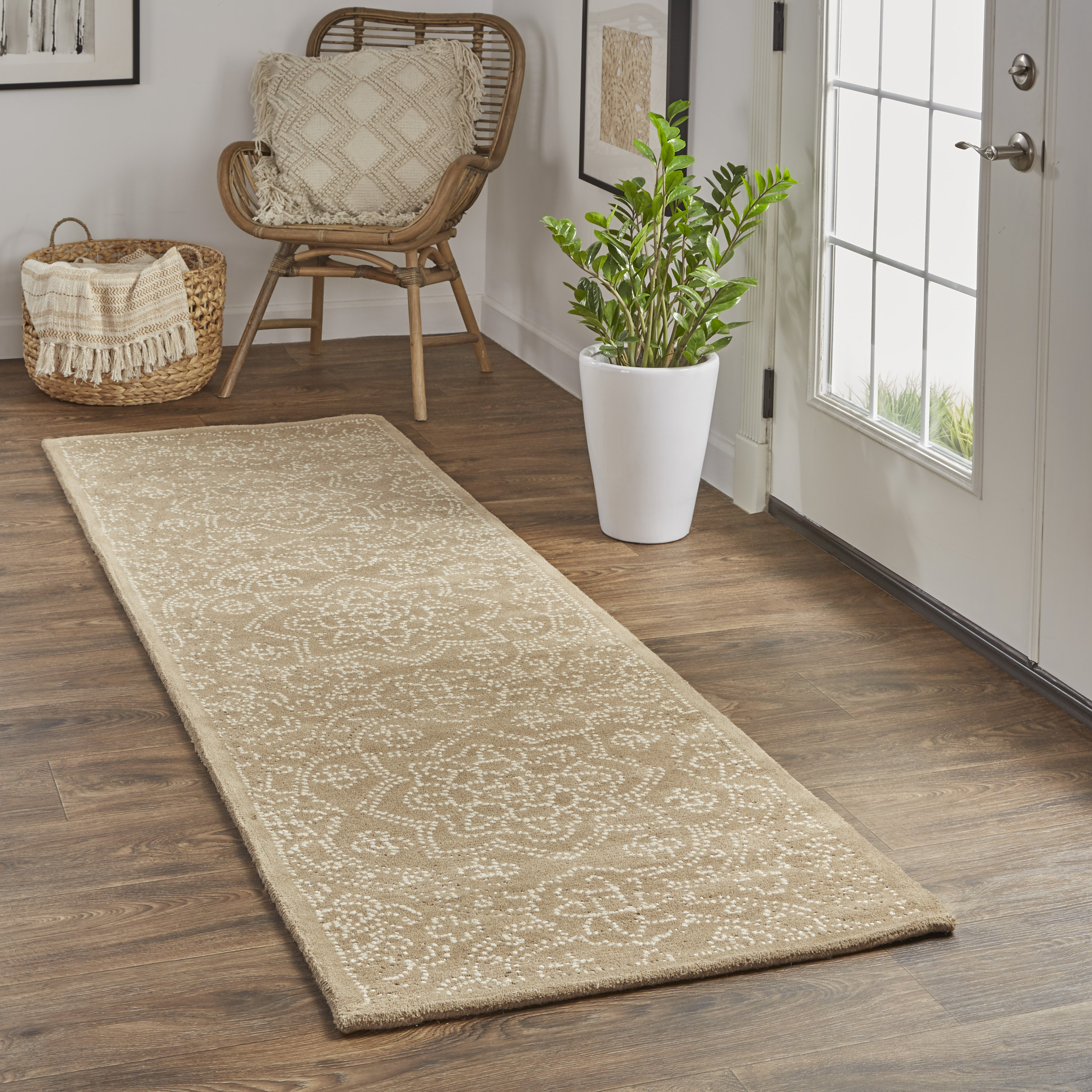 Feizy R8044TPE Modern Family Hand Tufted Tan / Ivory Area Rugs, 2'-6