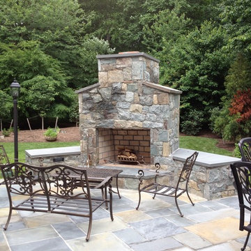 Modern Landscape Design - Backyard Fireplace, Kitchen and Screened In Porch