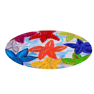 Sea life round chenille area rugs from my art. Approximately 60", Colorful Starf