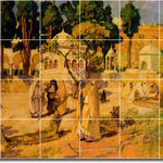 Picture-Tiles.com - Frederick Bridgman Village Painting Ceramic Tile Mural #52, 72"x48" - Mural Title: Arab Women At The Town Wall
