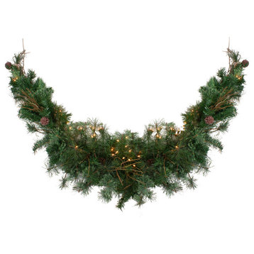 Pre-Lit Country Mixed Pine Artificial Christmas Garland, Clear Lights, 6'x9"