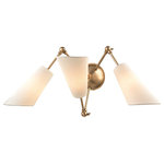 Hudson Valley Lighting - Buckingham 3-Light Wall Sconce, Aged Brass Finish, Off White Linen - Buckingham's articulated arms hinge on swivel-detailed joints. What goes up must come down; Buckingham's design follows this natural principle, resulting in a kind of striking symmetry. Adjustable manual details allow you the freedom to aim the light.