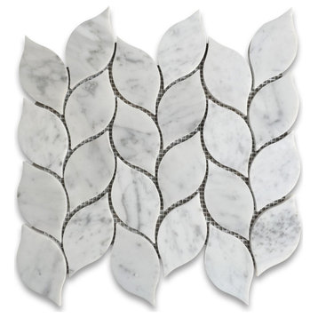 Leaf Mosaic Tile Carrara White Carrera Venato Marble Medium Honed, 1 sheet
