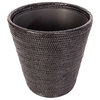 Artifacts Rattan Round Tapered Waste Basket With Metal Liner, Tudor Black