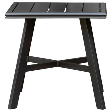 Indoor Outdoor End Table, Aluminum Construction & Slatted Square Top, Gunmetal