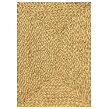 Handwoven and Braided Jute Rug, Beige, 2'6"x8'
