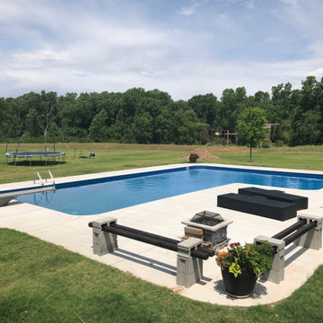 Large L Shaped Elite Polymer Vinyl Liner Pool with Blue Granite Steps