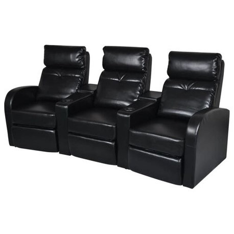 vidaXL Recliner Sofa Black Faux Leather 3-seater Adjustable Footrests